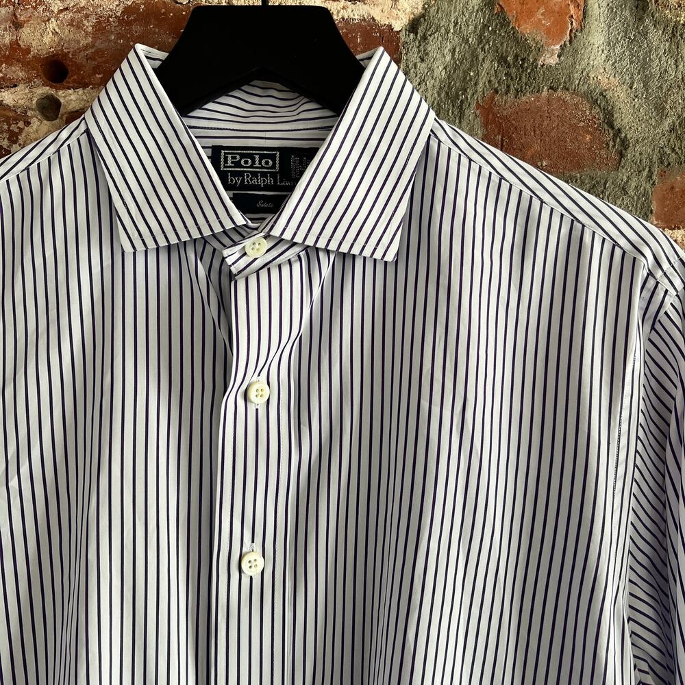 Polo Ralph Lauren Men's White Purple Stripe Dress Shirt M 16 40/41 23x31